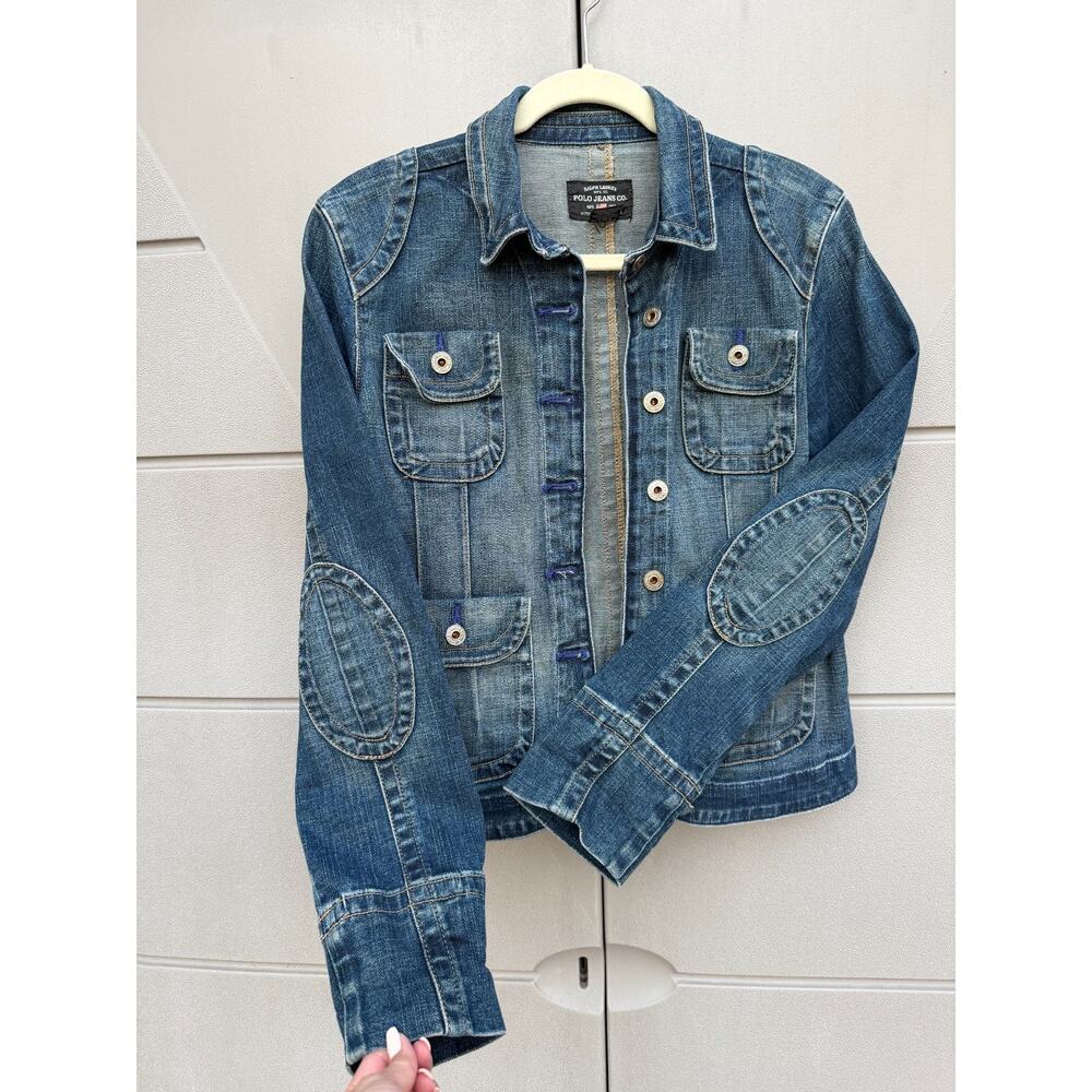 VTG Polo Jeans Ralph Lauren Women Denim Molly Jacket M Blue Utility Trucker Y2K - Picture 3 of 12